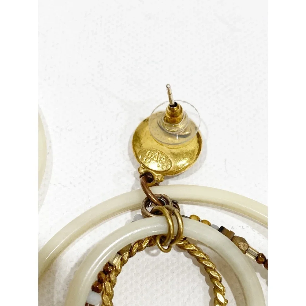 GAS Bijoux Alexia Earrings Drop Hoop Beaded 24k Gold Stone Chips Statement $248 - Picture 6 of 7